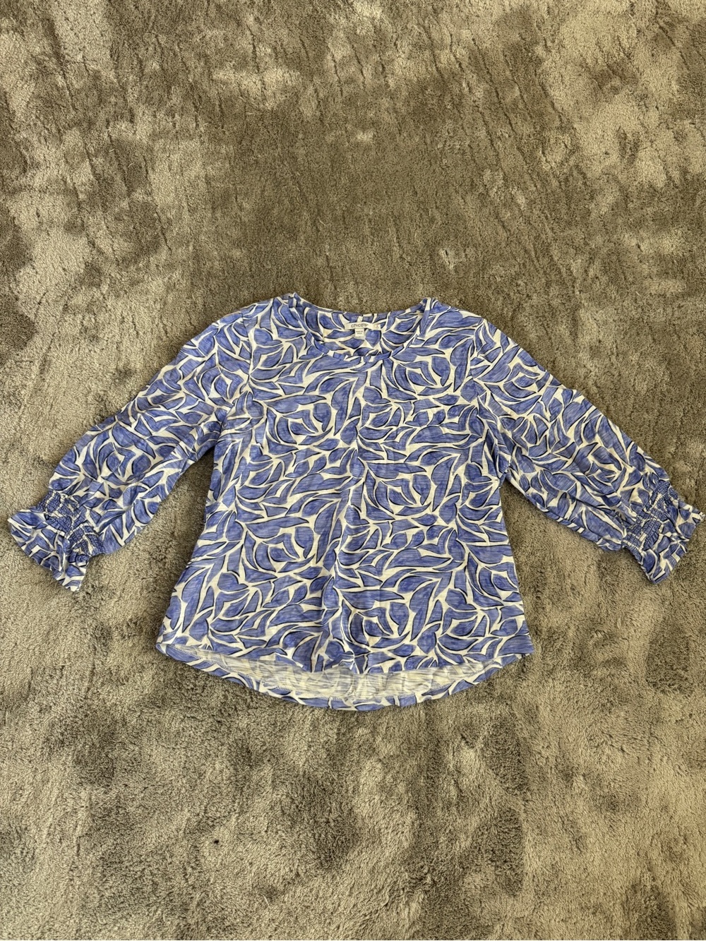 Chico's White & Blue Leaf Print Blouse